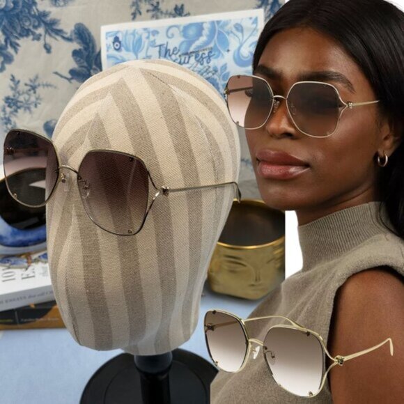 🆕 ALEXANDER MCQUEEN 🧿 NWOT AM0366S002 Gold Wire Rimmed Butterfly Shape Glasses - Picture 1 of 16